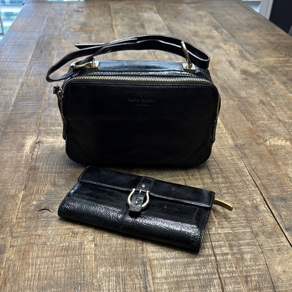 Kate Spade Black Leather Bag and Wallet Set